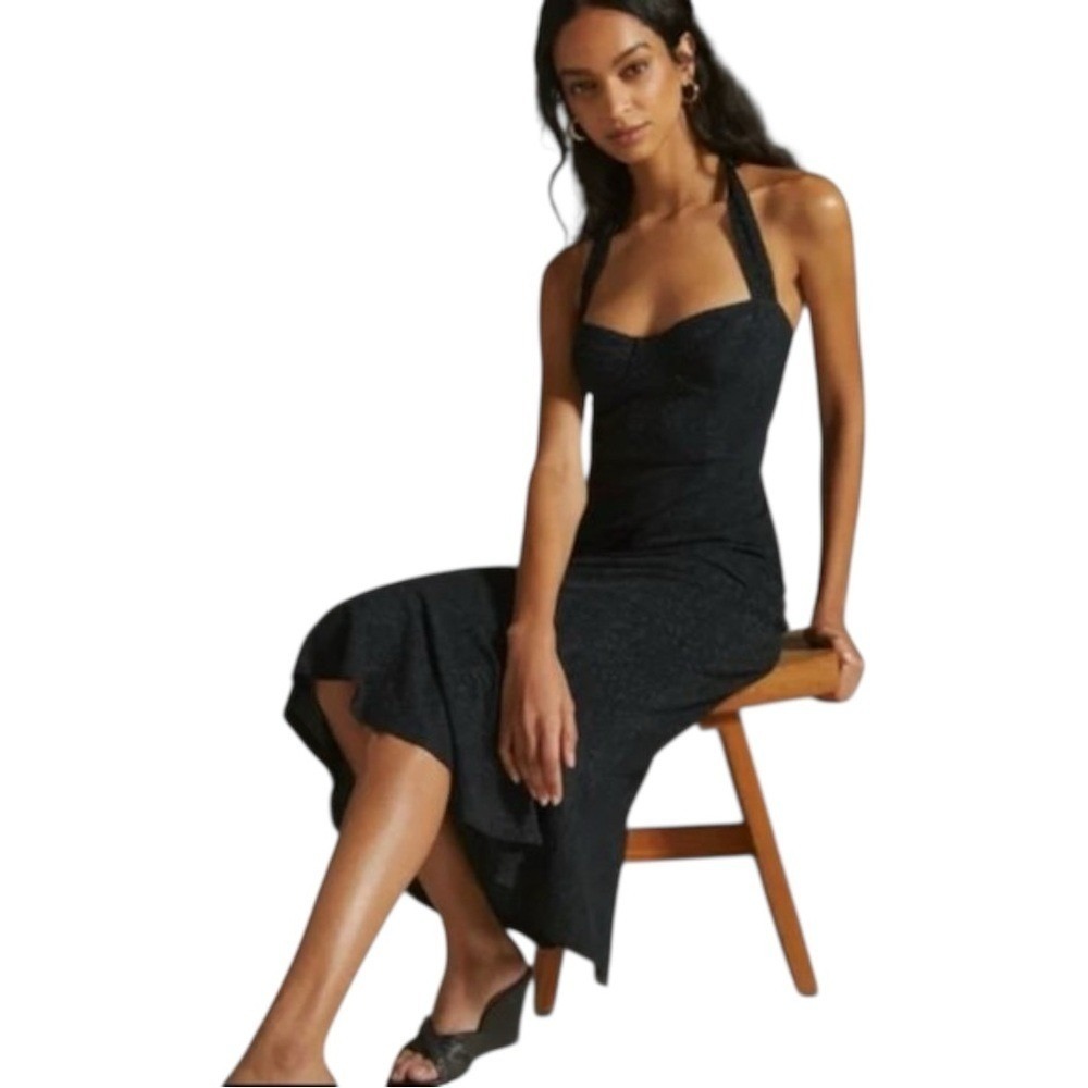 Hutch Anthropologie Halter Lace Corset Underwire Fit & Flare Midi Dress Med New